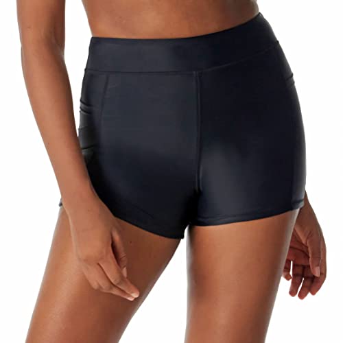 Colloyes Damen Swim Board Shorts Badehose Hohe Taille Bauchkontrolle Badeanzüge Strandshorts, Schwarz mit Tasche, S von Colloyes