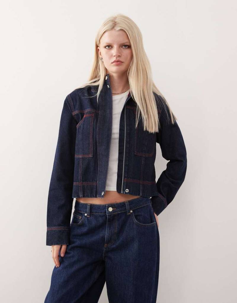 COLLUSION - 00s - Jeansjacke in Rinse-Waschung mit Kapuze-Marineblau von Collusion