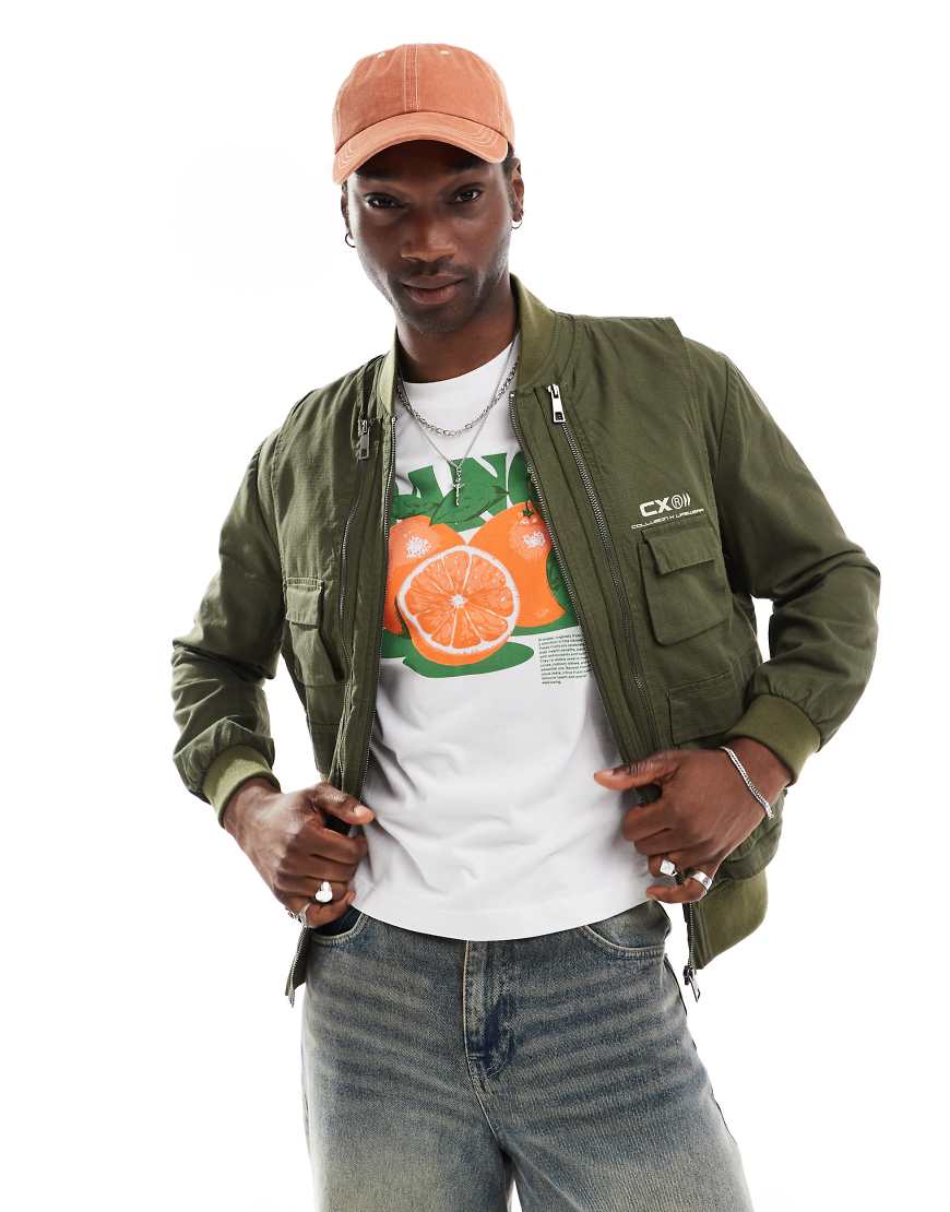 COLLUSION - 2-in-1-Bomberjacke aus Ripstop in verwaschenem Khaki mit abnehmbarer Weste-Grün von Collusion