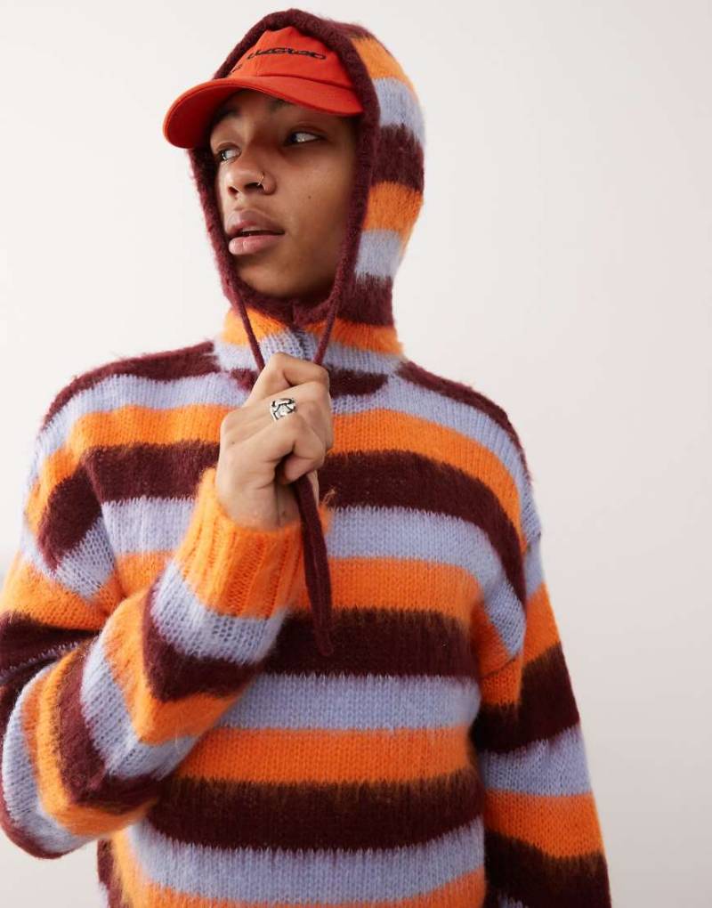 COLLUSION - Angerauter Oversize-Kapuzenpullover in gestreiftem Blau von Collusion