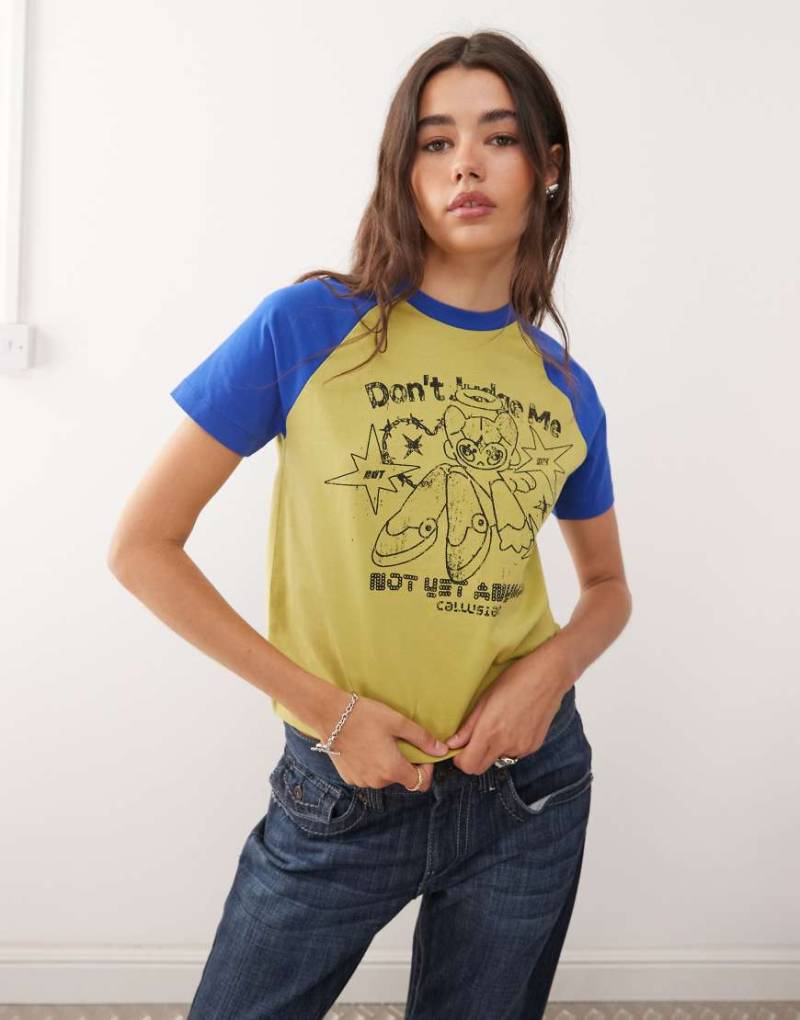 COLLUSION - Antifit T-Shirt in Grün mit Raglanärmeln von Collusion