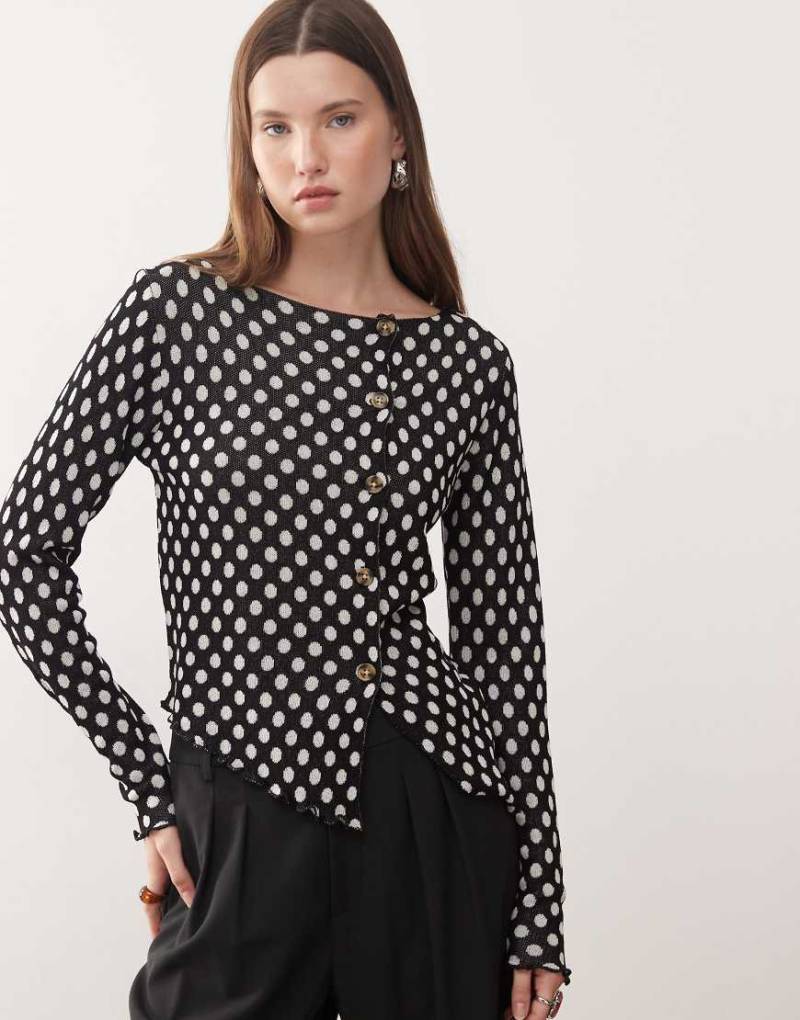 COLLUSION - Asymmetrische Strickjacke mit Polka Dots und U-Boot-Ausschnitt-Schwarz von Collusion