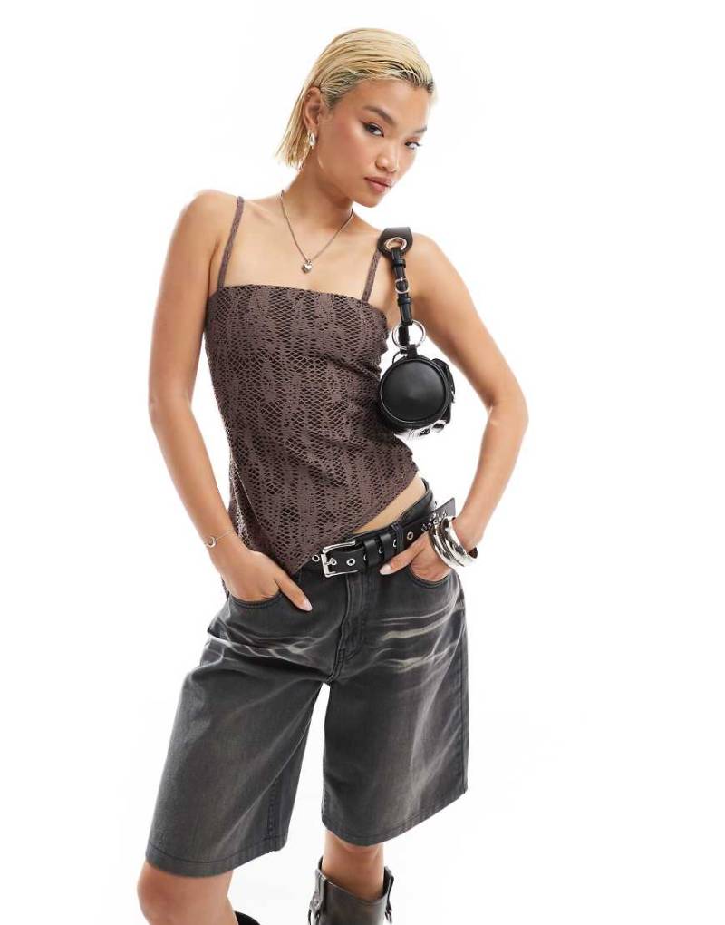 COLLUSION - Asymmetrisches, trägerloses Oberteil aus Spitze-Braun von Collusion