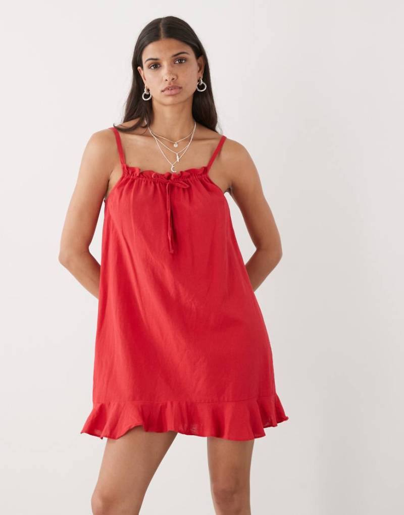 COLLUSION - Babydoll-Minikleid mit Leinen in Rot-Weiß von Collusion