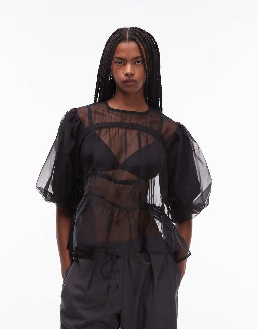 COLLUSION - Bluse aus Organza in Schwarz mit Tunnelzug von Collusion