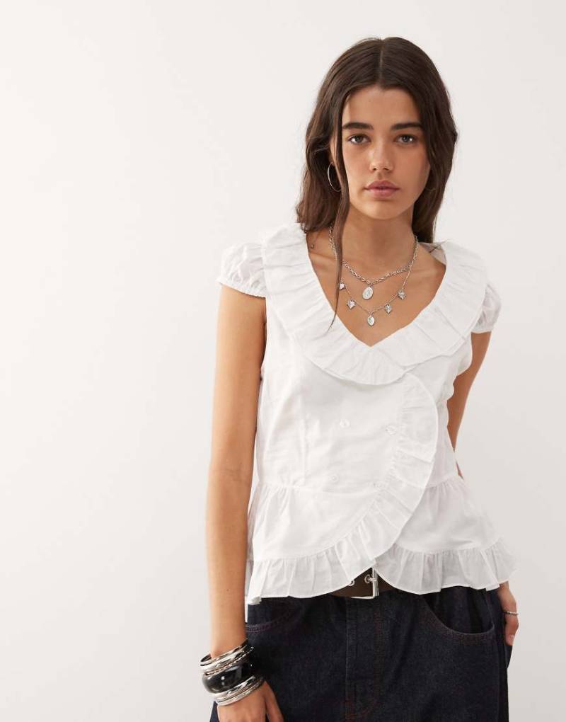 COLLUSION - Bluse in Weiß mit Rüschen vorne von Collusion