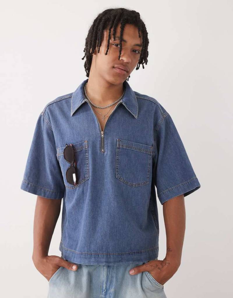 COLLUSION - Boxy Fit Denim-Webhemd in Blau mit Reißverschluss von Collusion