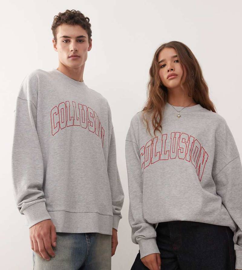 COLLUSION - College-Sweatshirt in meliertem Grau mit rotem Print von Collusion