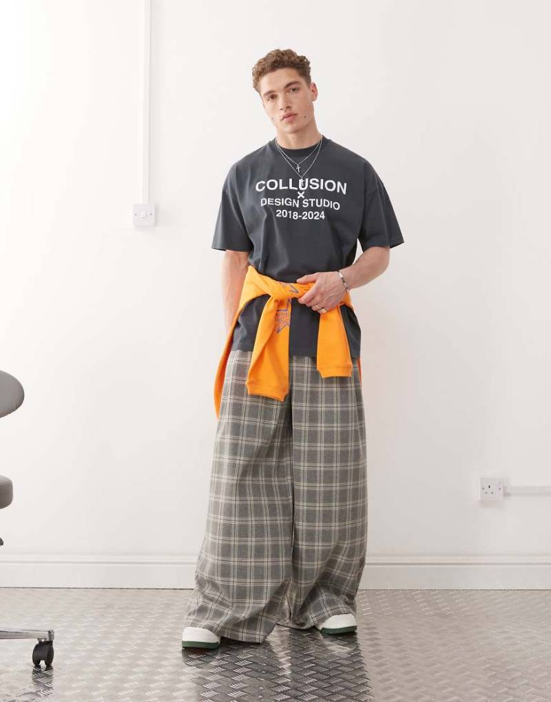 COLLUSION - Legere elegante Hose in Grau kariert mit weitem Bein-Bunt von Collusion