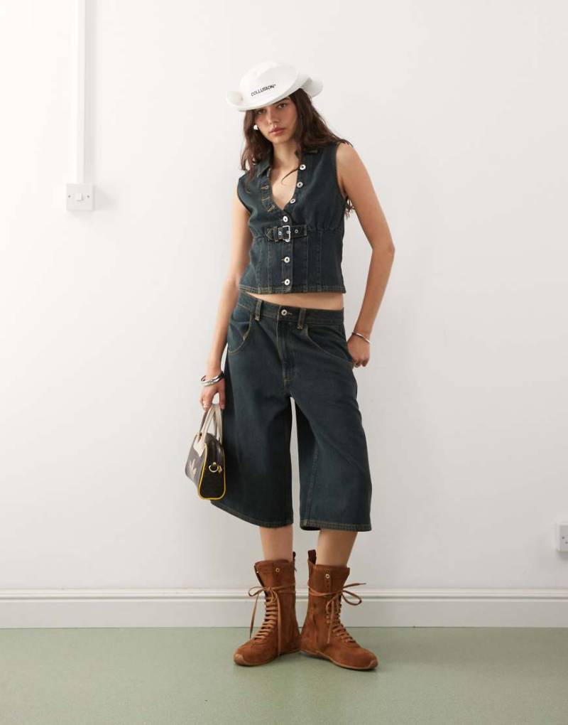 COLLUSION - Festival-Jorts in grüner Waschung mit niedrigem Bund, Kombiteil von Collusion