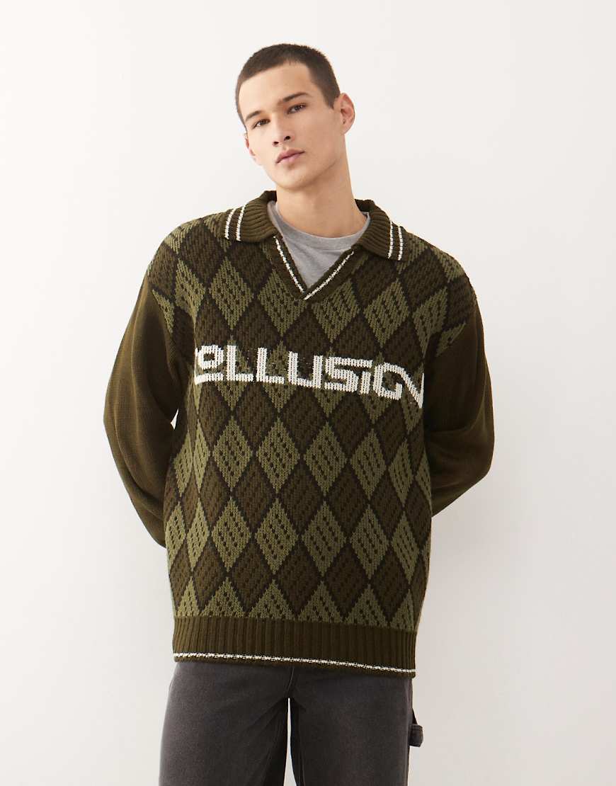 COLLUSION - Fußball-Strickpullover in Grün mit kastigem Schnitt von Collusion