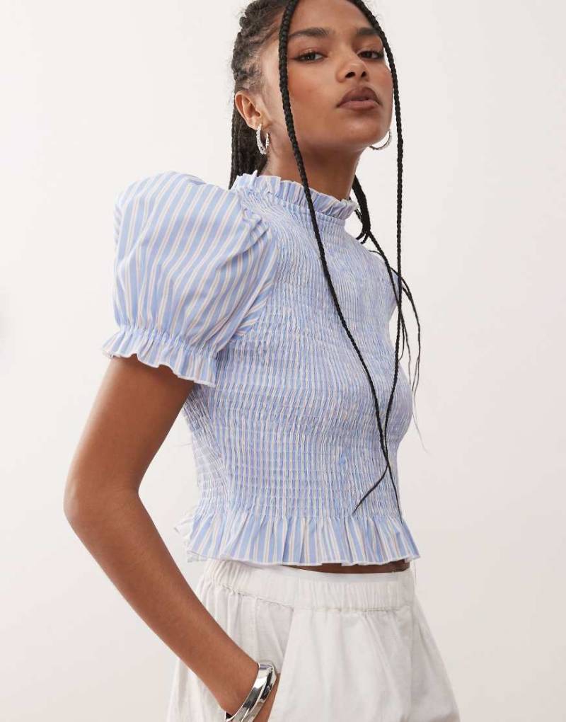 COLLUSION - Geraffte Bluse in Blau und Weiß gestreift von Collusion