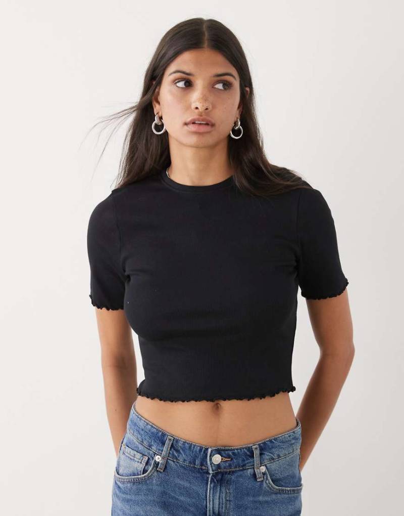 COLLUSION - Geripptes T-Shirt in Schwarz mit gekräuseltem Saum von Collusion