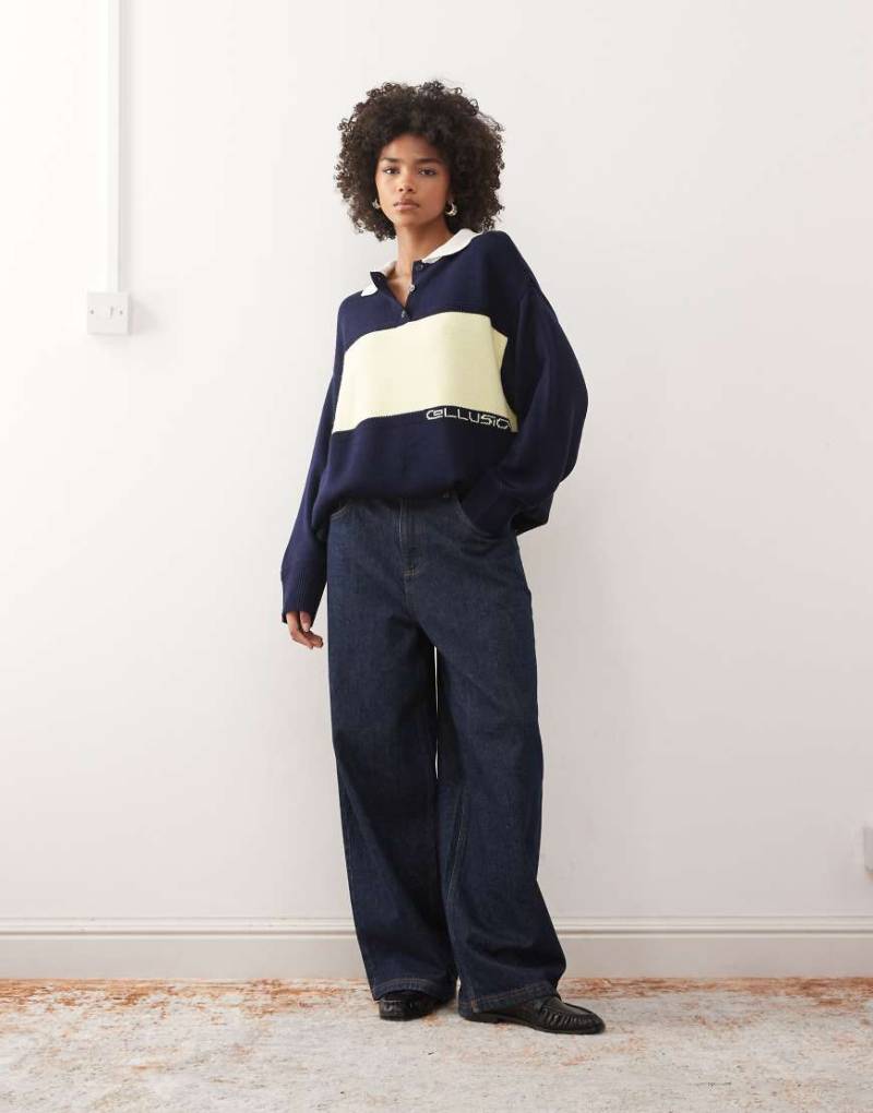 COLLUSION - Gestricktes Rugby-Polohemd in Marineblau mit Oversize-Schnitt von Collusion
