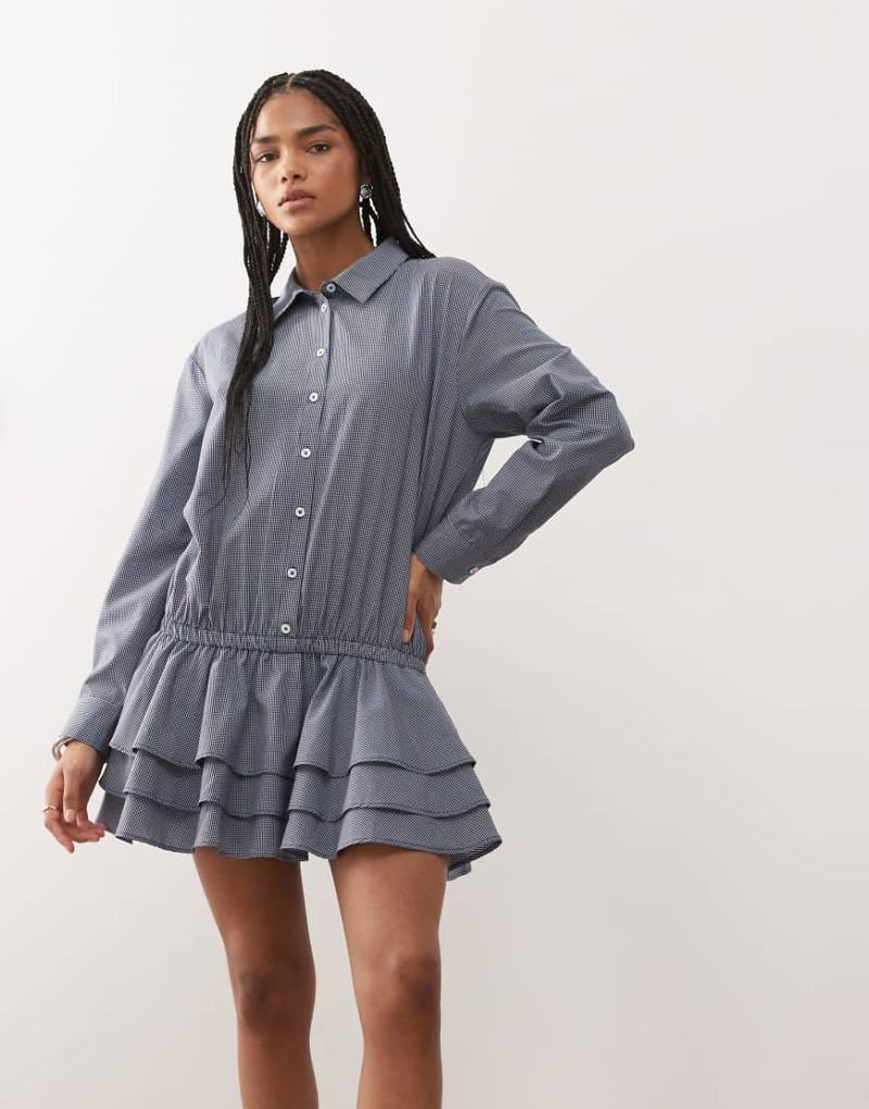 COLLUSION - Hemdkleid mit Vichy-Karomuster in Blau von Collusion