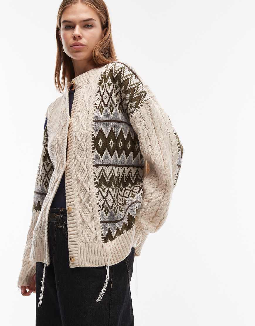 COLLUSION - Iconic - Strickjacke mit geteiltem Norweger-Design-Bunt von Collusion