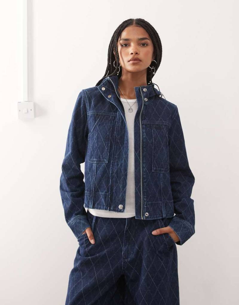 COLLUSION - Jeansjacke in Rinse-Waschung mit Kapuze und Rautenmuster-Marineblau COLLUSION - Jeansjacke in Rinse-Waschung mit Kapuze und Rautenmuster-Marineblau von Collusion