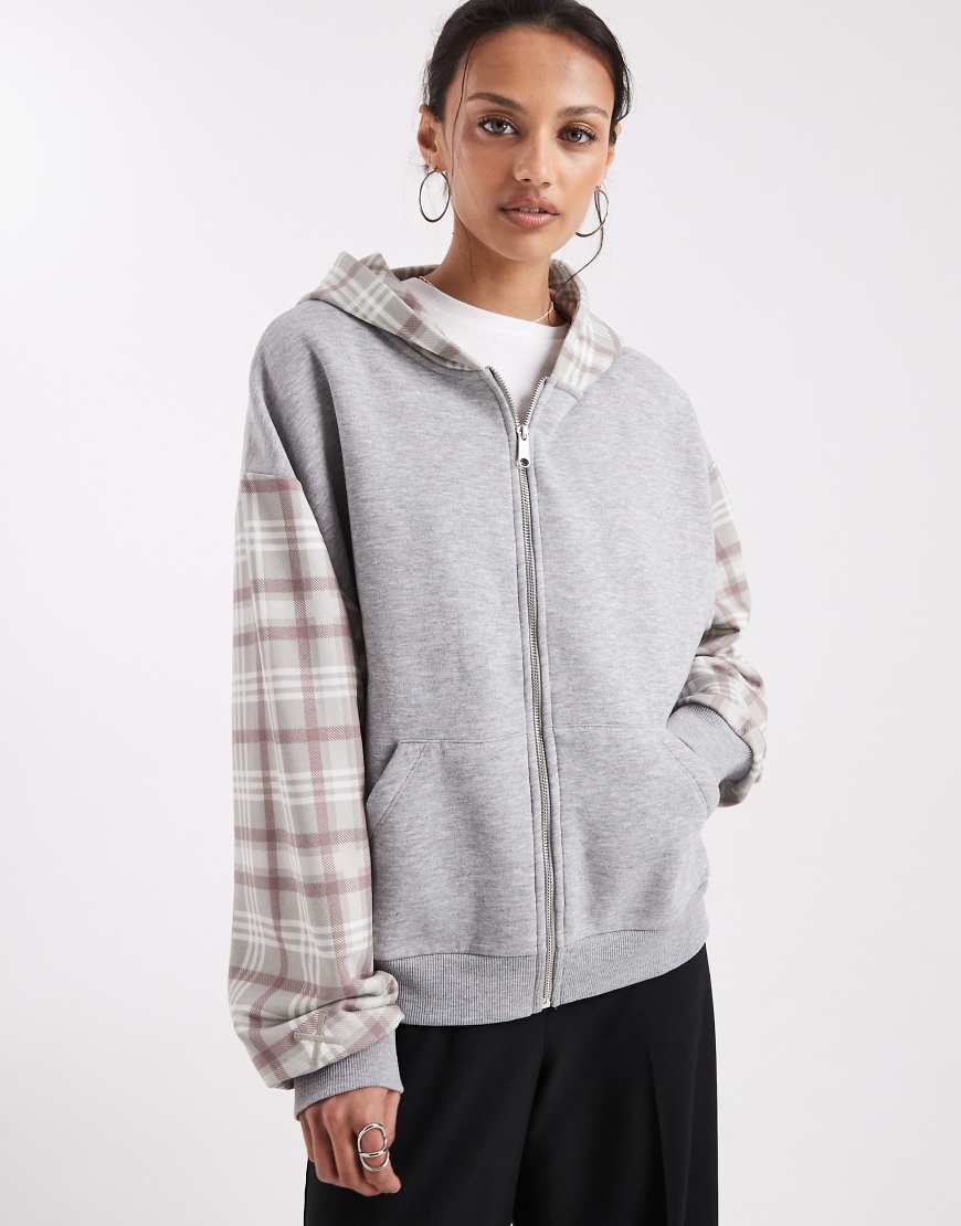 COLLUSION - Kapuzenjacke in Grau mit Karomuster-Details und Reißverschluss von Collusion