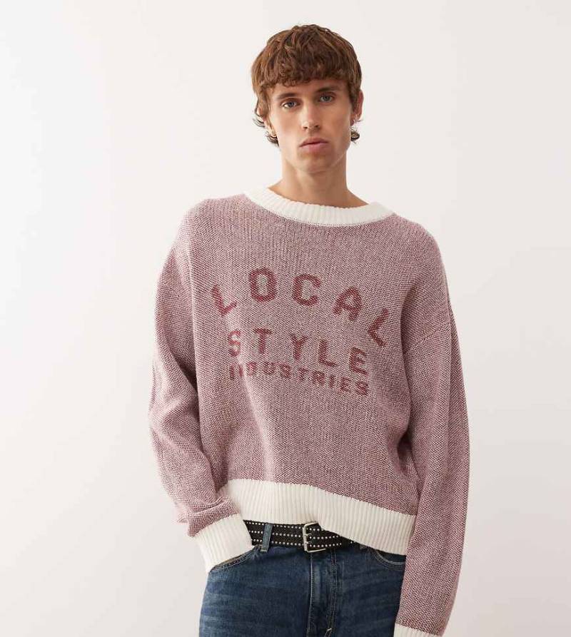 COLLUSION - Kastig geschnittener Strickpullover in Rot und Weiß mit Kontrastbesatz von Collusion