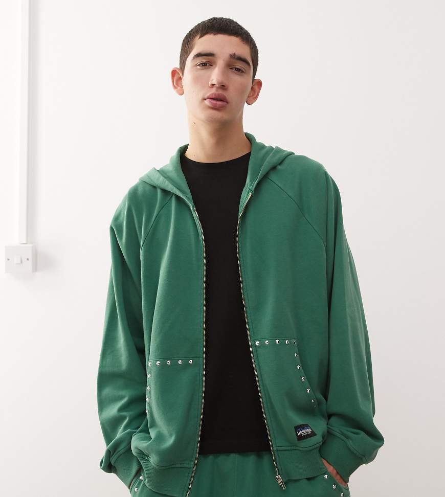 COLLUSION - Kastige Kapuzenjacke in Grün mit Nietenverzierung von Collusion