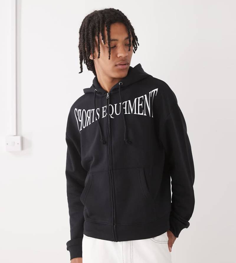 COLLUSION - Kastige Kapuzenjacke in Schwarz mit Reißverschluss und sportlichem Print im Boxerstil von Collusion