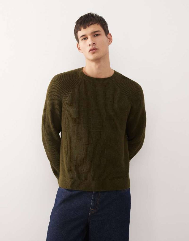 COLLUSION - Kastiger Strickpullover in Khaki-Grün von Collusion