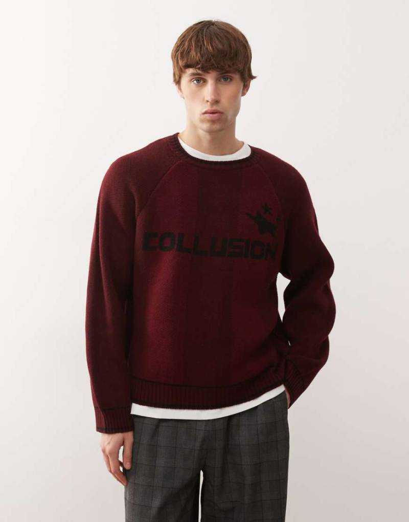 COLLUSION - Kastiges, gestricktes Sweatshirt im Fußball-Design in Rot von Collusion