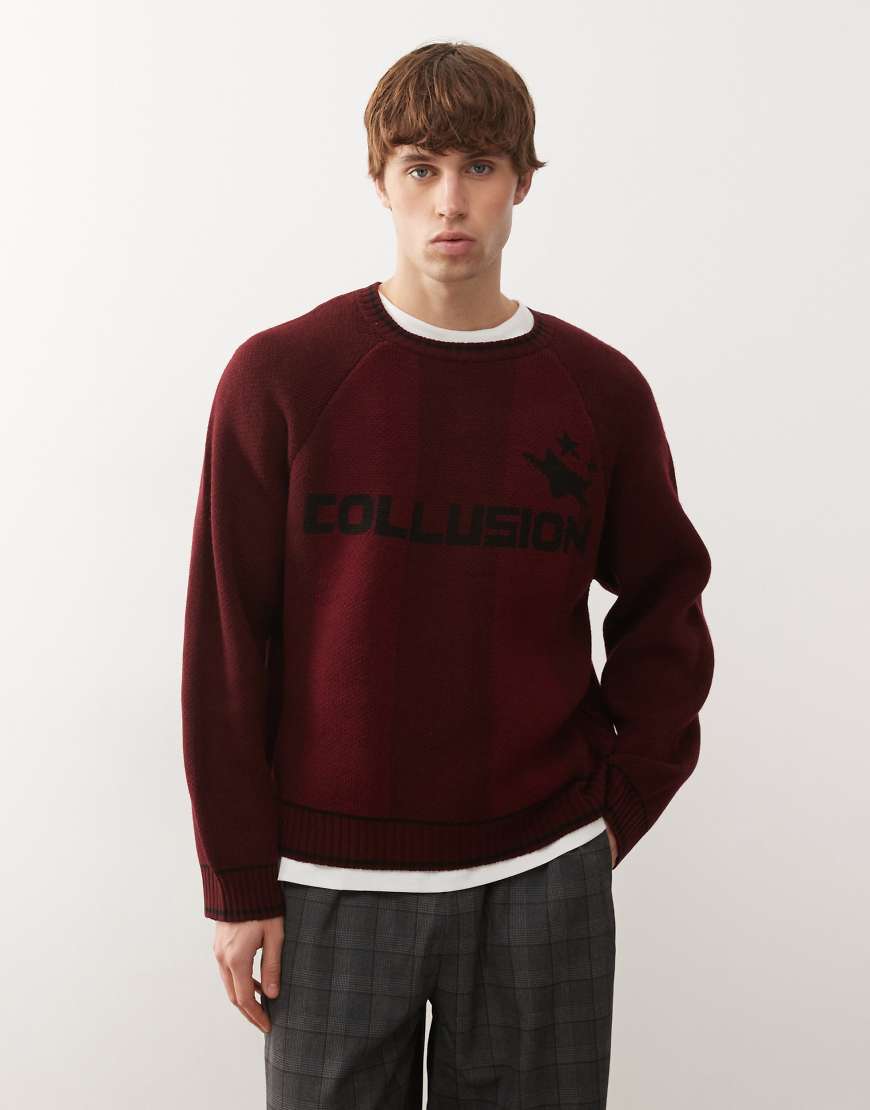 COLLUSION - Kastiges, gestricktes Sweatshirt im Fußball-Design in Rot von Collusion