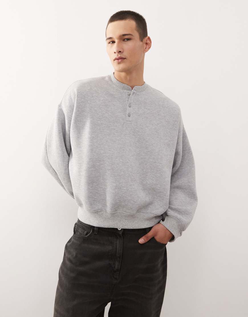 COLLUSION - Kastiges Henley-Sweatshirt in Grau meliert von Collusion