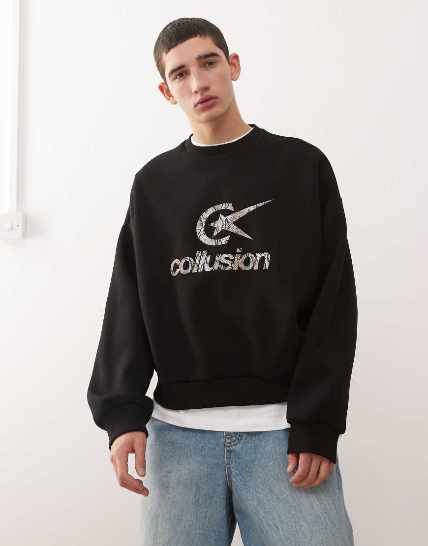 COLLUSION - Kastiges Oversize-Sweatshirt in Schwarz mit Logoprint von Collusion