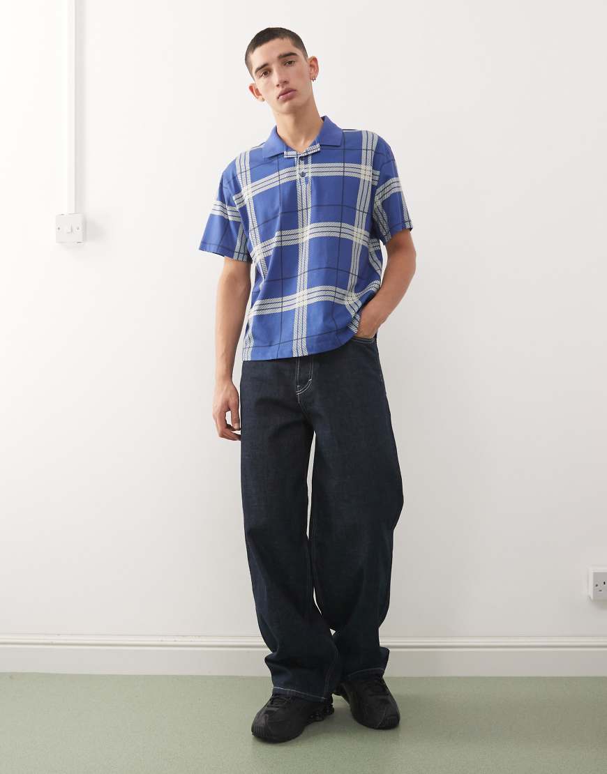 COLLUSION - Kastiges Slim-Fit-Polohemd in Blau kariert von Collusion