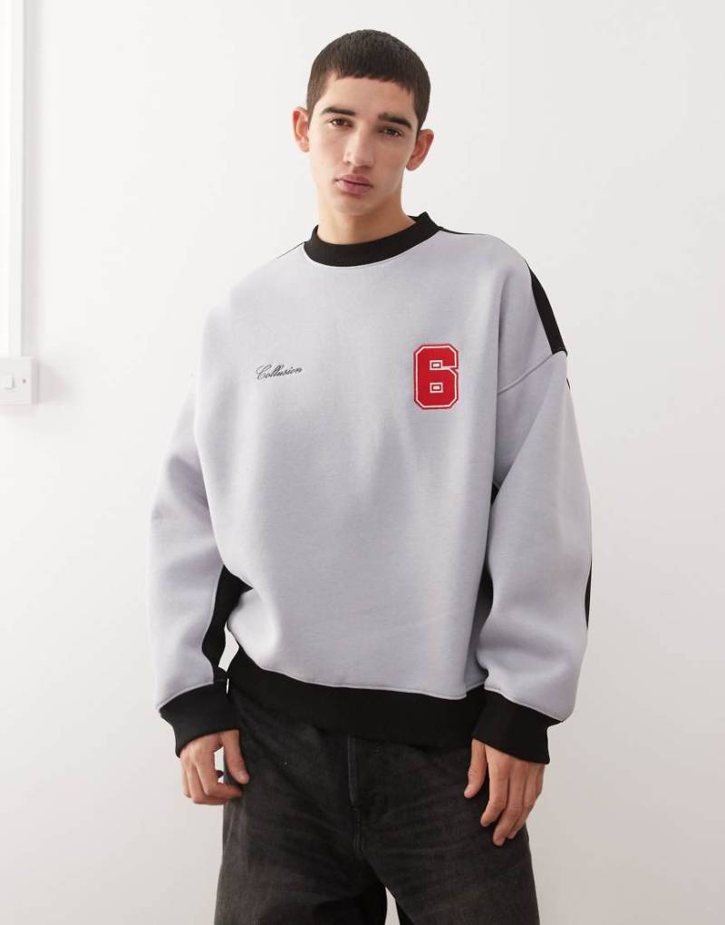 COLLUSION - Kastiges Sweatshirt im Football-Stil in Grau und Schwarz von Collusion