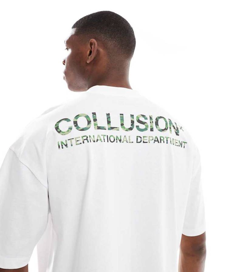 COLLUSION - Kastiges T-Shirt in Weiß mit Military-Muster-Logo von Collusion