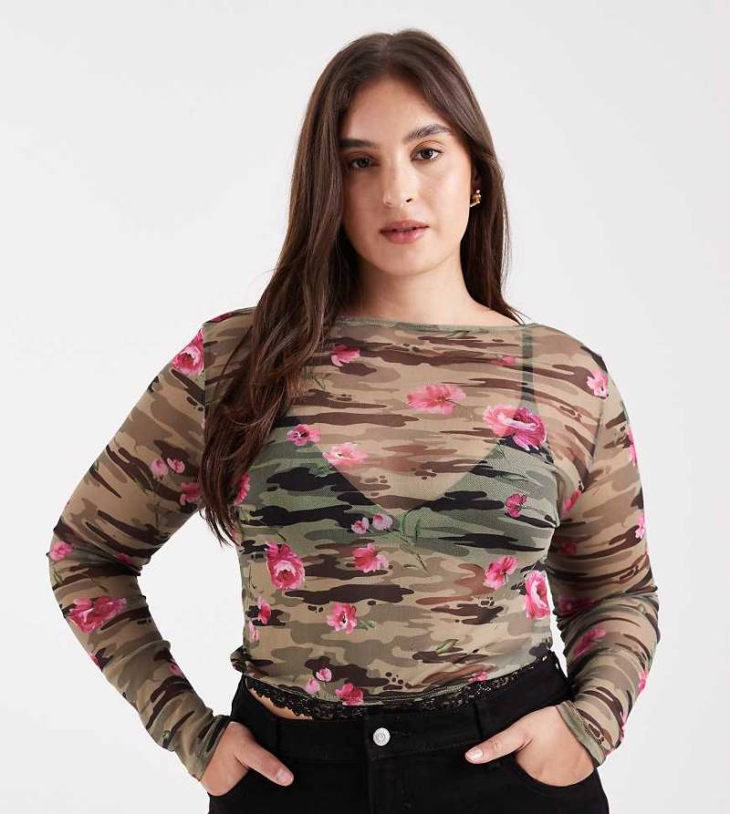 COLLUSION - Langärmliges Oberteil mit Rosen-Military-Muster-Bunt von Collusion