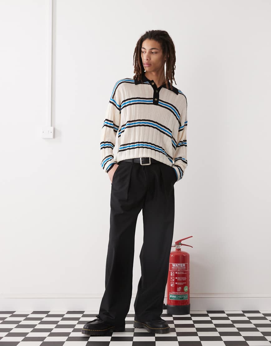 COLLUSION - Leichter langärmeliger Polopullover aus Strick in Creme-Neutral von Collusion