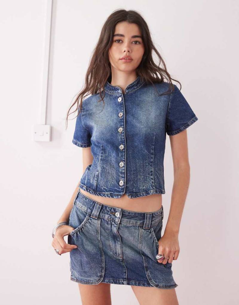 COLLUSION - Jeans-Minirock in Vintage-Waschung im Festival-Stil mit Taschendetails, Kombiteil-Blau von Collusion