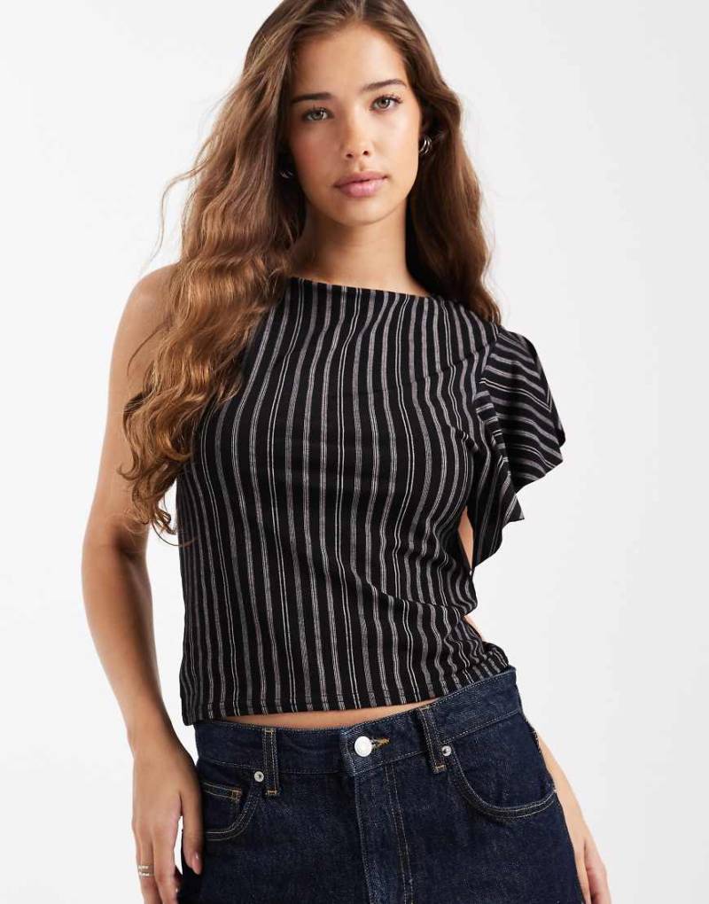 COLLUSION - Oberteil in Schwarz mit One-Shoulder-Träger, Rüschen und Nadelstreifen von Collusion