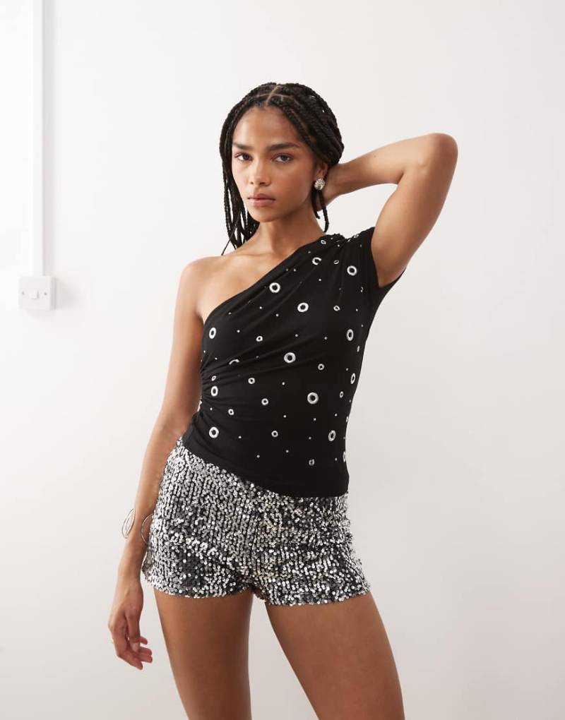 COLLUSION - Oberteil mit One-Shoulder-Träger und großen Ösen-Schwarz von Collusion