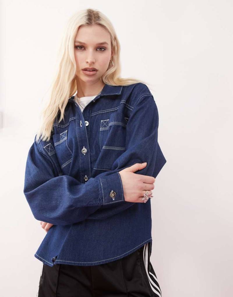 COLLUSION - Oversize-Jeanshemd in Rinse-Waschung-Marineblau von Collusion