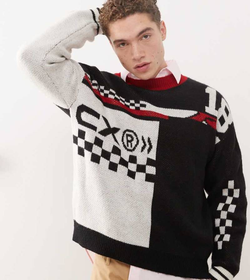 COLLUSION - Oversize-Strickpullover in Schwarz mit Motocross-Design-Bunt von Collusion