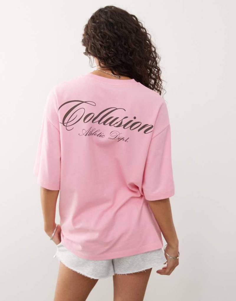 COLLUSION - Oversize-T-Shirt in Babyrosa mit Logo-Grafik von Collusion