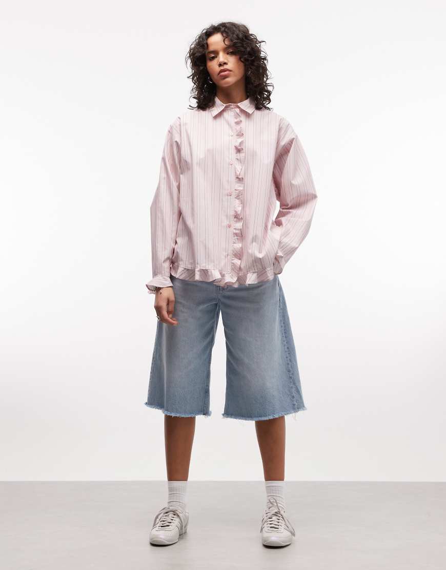 COLLUSION - Oversize-T-Shirt in Rosa mit Streifen und Rüschen von Collusion
