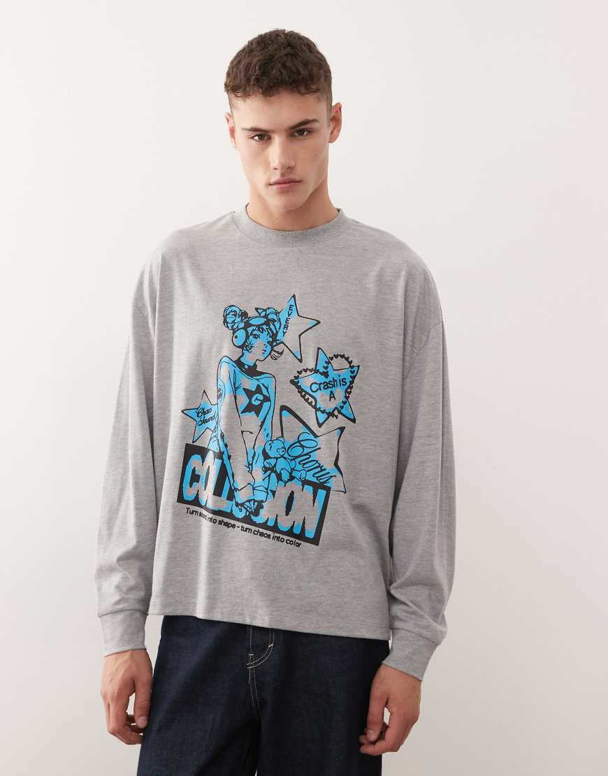 COLLUSION - Oversize-T-Shirt in meliertem Grau mit Print von Collusion