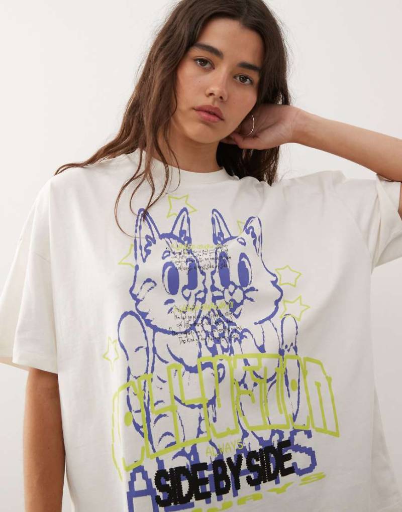 COLLUSION - Oversize-T-Shirt mit „Always Cats"-Print-Weiß von Collusion