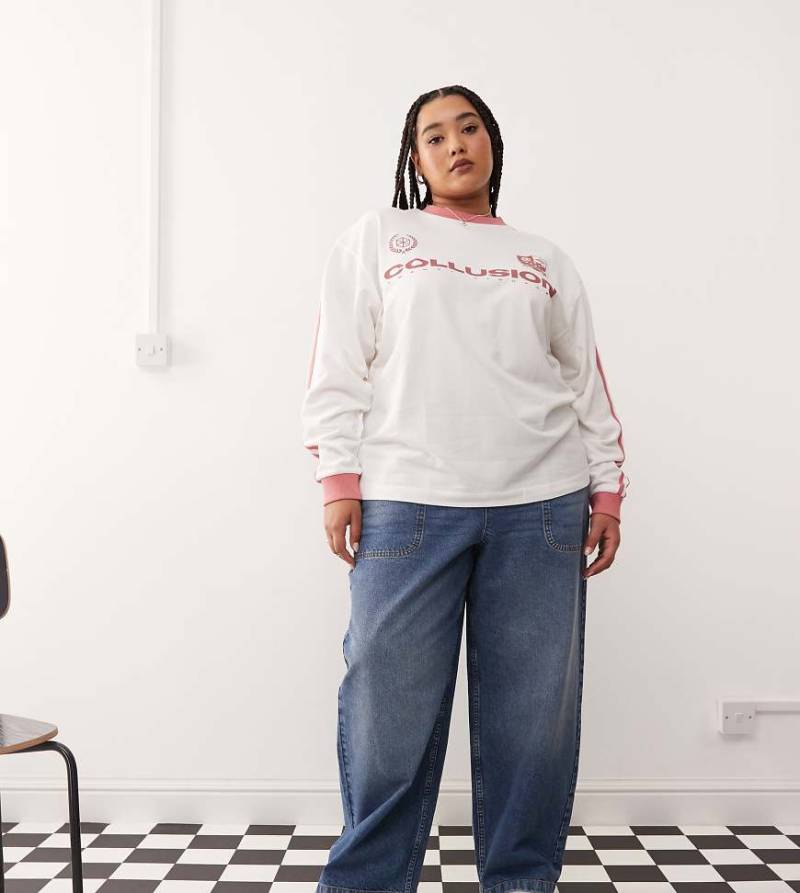 COLLUSION Plus - Jeans im Trainingshosen-Design in mittelblauer Stone-Waschung-Neutral von Collusion