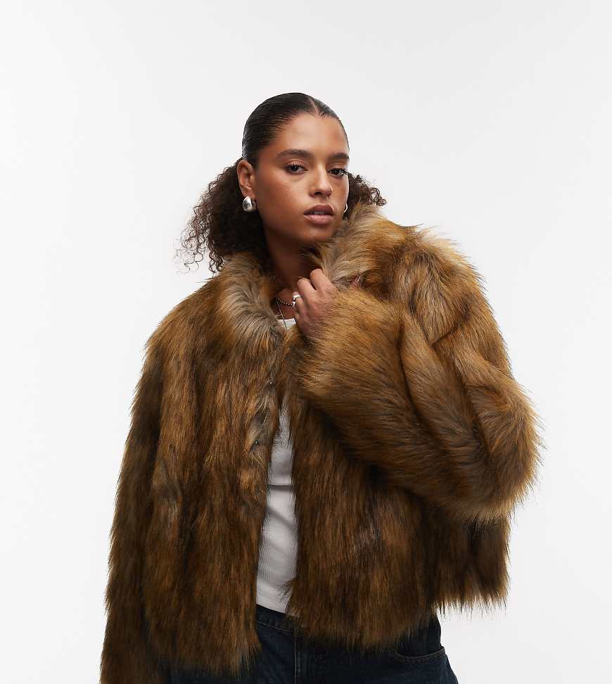 COLLUSION Plus - Kunstpelzjacke mit Kontraststreifen-Brown von Collusion