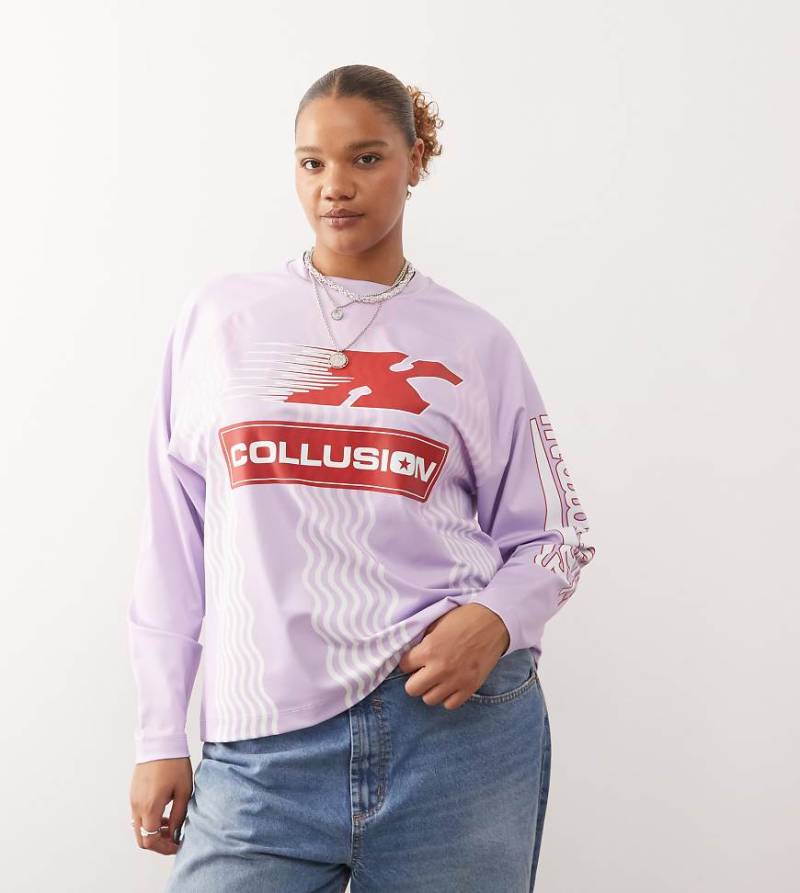 COLLUSION Plus - Langärmliges T-Shirt im Fußball-Design in Lavendel mit Logo-Lila von Collusion