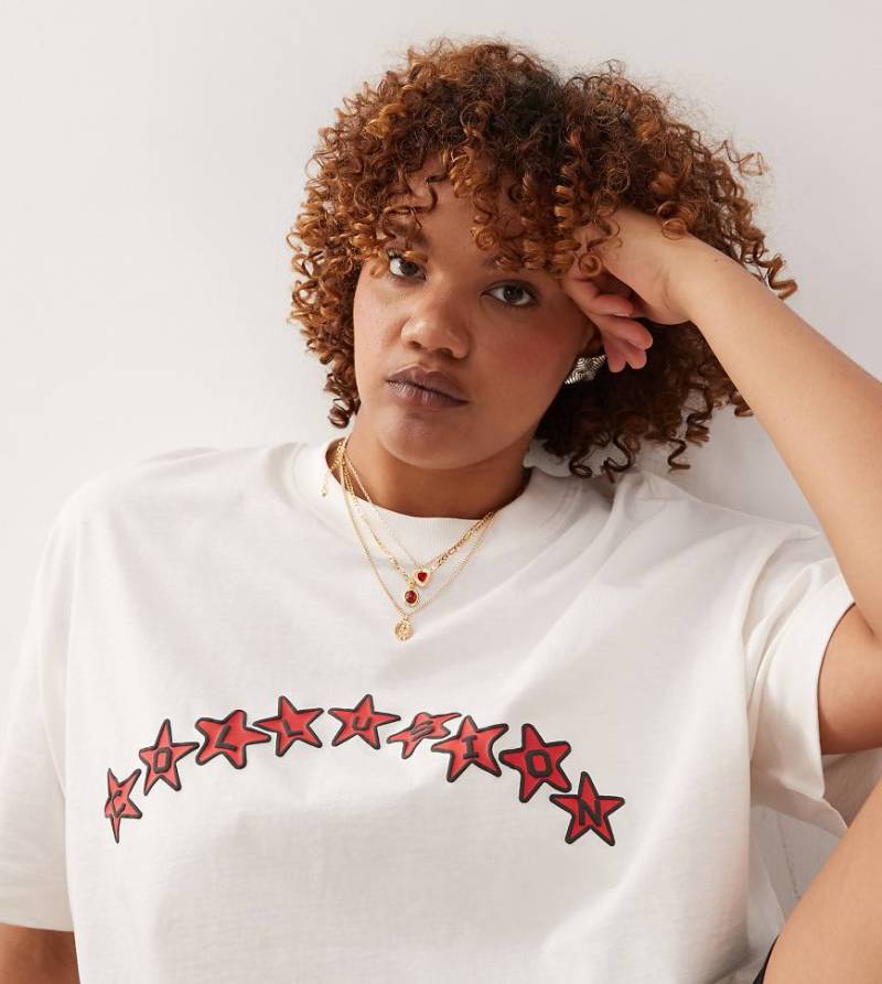 COLLUSION Plus - T-Shirt mit Stern-Print-Weiß von Collusion