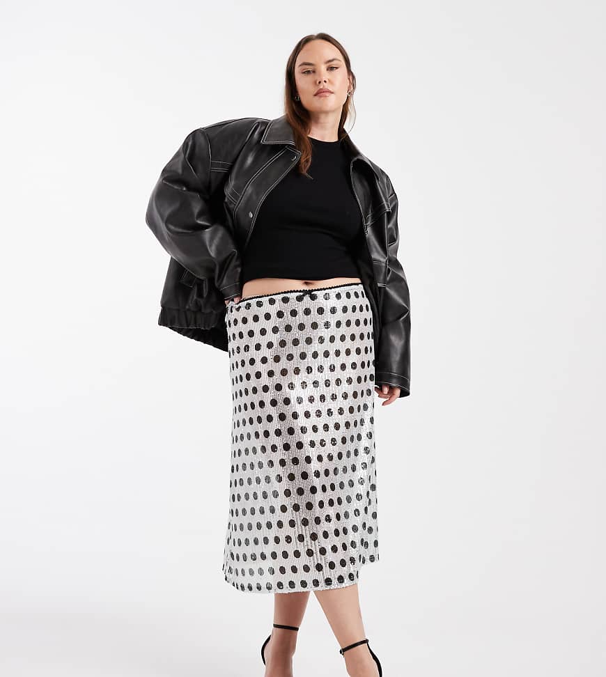 COLLUSION Plus - Transparenter Pailletten-Rock in ungewöhnlicher Länge mit Punktemuster-Bunt von Collusion