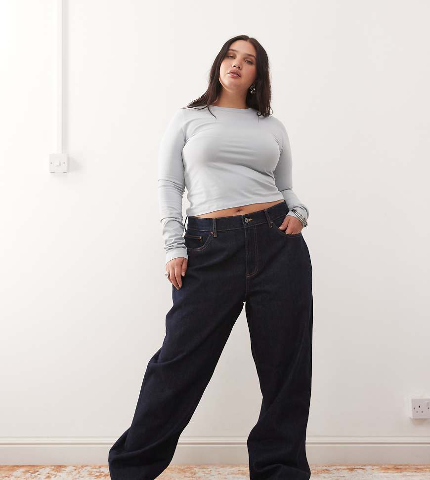 COLLUSION Plus - X001 - Antifit-Jeans in Rinse-Waschung mit mittelhohem Bund-Marineblau von Collusion